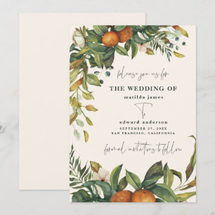 Naranja cítrico acuarela boda botánico