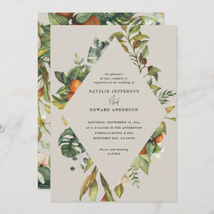 Naranja cítrico acuarela boda botánico