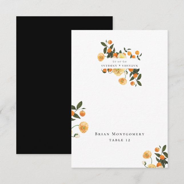 Naranja Citrus Floral Boda Tarjeta de plaza (Anverso / Reverso)