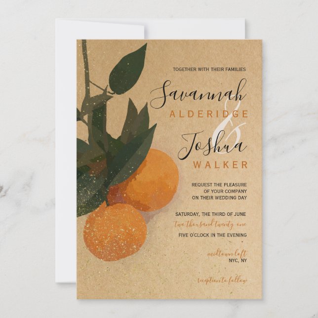 NARANJA CITRUS WATERCOLOR WEDDING INVITACIÓN (Anverso)