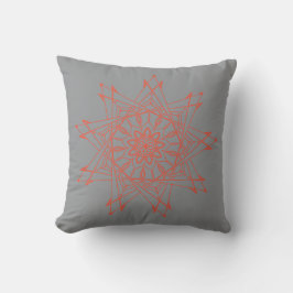 Naranja Cojín decorativo rojo y gris agudo Mandala