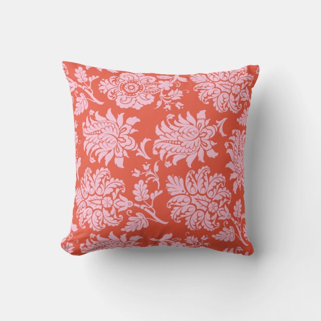 Naranja colorido y almohada adamascada rosa (Anverso)