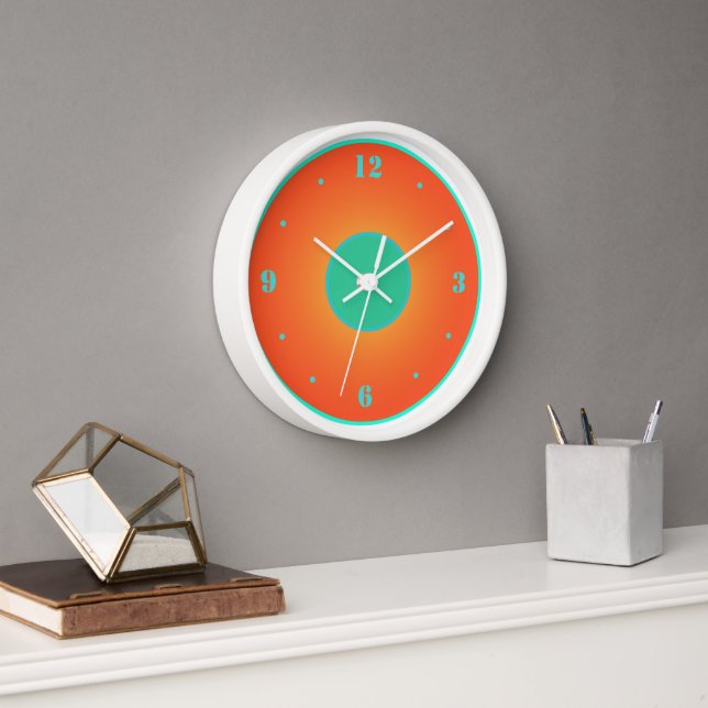 Naranja con Aqua Green sobre el reloj de fondo bla (Oficina)