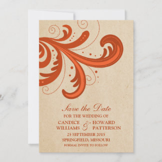 Naranja con estilo Swirls Guardar la invitación de