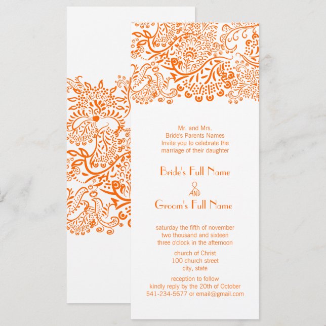 Naranja Coral Love Bird Wedding Invitación (Anverso / Reverso)