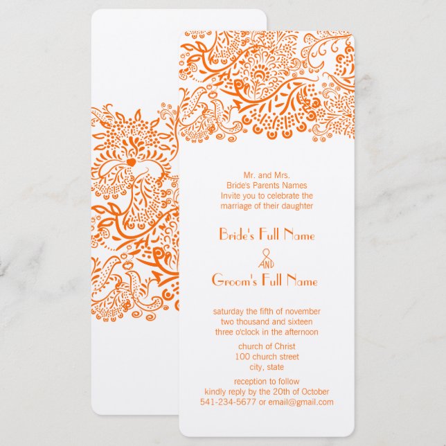 Naranja Coral Love Bird Wedding Invitación (Anverso / Reverso)