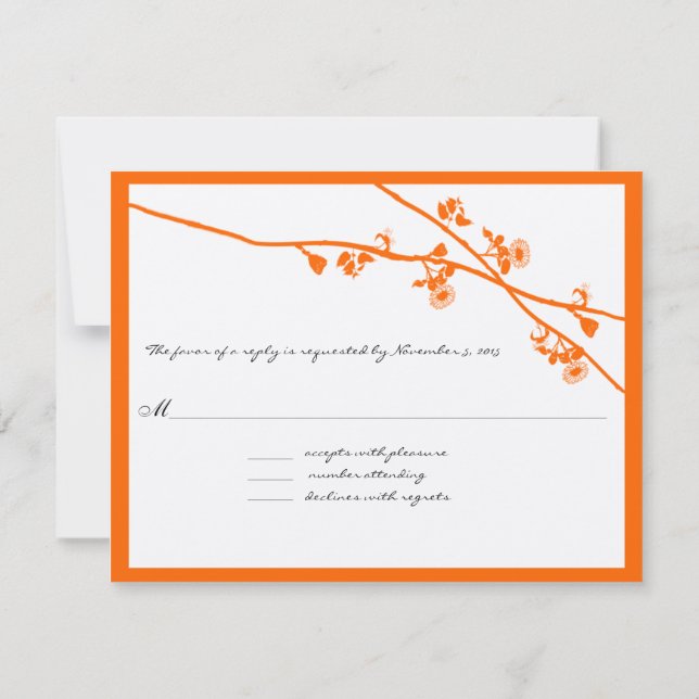 Naranja Coral Wild Flower Branches Wedding RSVP (Reverso)