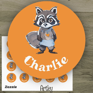 Naranja Cuaderno Raccoon Doodle Art Etiqueta Nombr