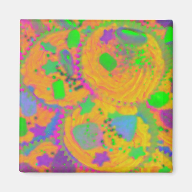 Naranja Cupcakes frigorífico imán cuadrado (Frente)