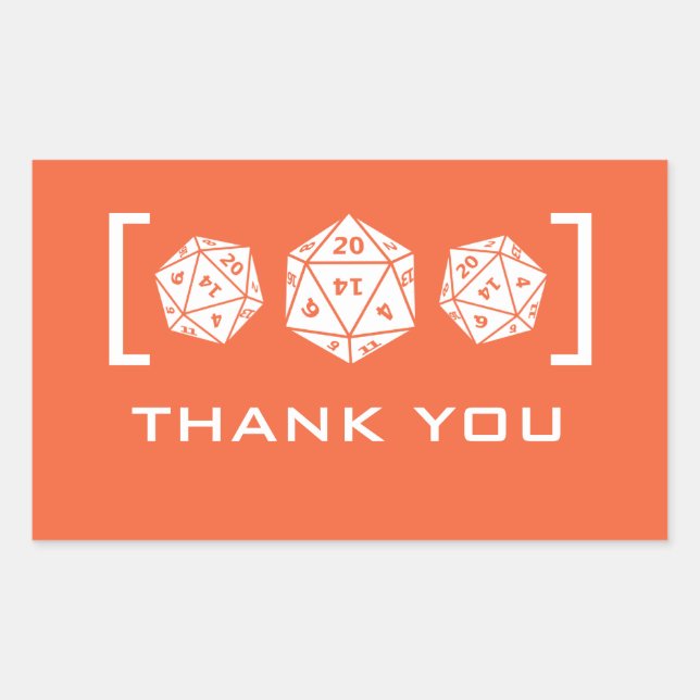 Naranja D20 Dice Gamer Gracias Pegatinas (Anverso)
