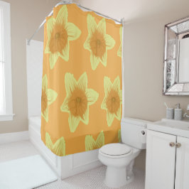 Naranja Daffodil y cortina de ducha amarilla