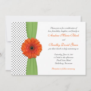 Naranja Daisy Green Polka Dot Wedding Invitación