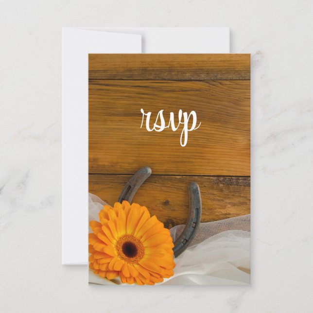 Naranja Daisy Horseshoe Country Wedding Tarjeta RS (Anverso)