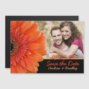 Naranja Daisy Photo Wedding Guardar el imán de fec