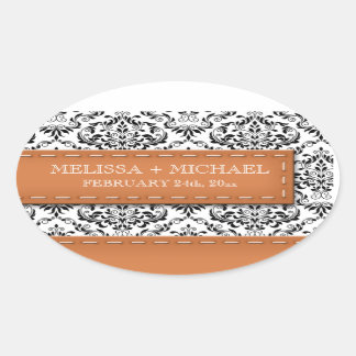 Naranja Damask con título Boda con gran Pegatina d