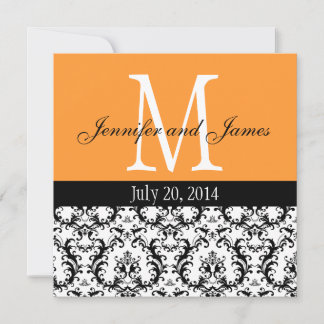 Naranja Damask Monograma Invitación a matrimonio