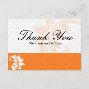 Naranja Damask Wedding Tarjeta de agradecimiento