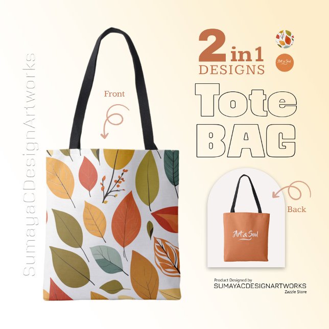 Naranja de arte y alma deja 2 en 1 bolsa de tote (2 Faces in 1 Tote Bag )