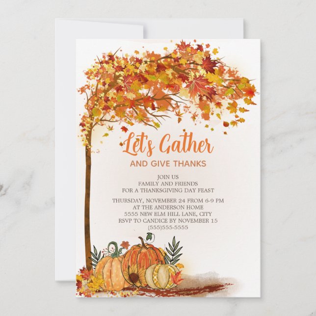 Naranja de calabazas Cae deja cena de Acción de Gr (Anverso)