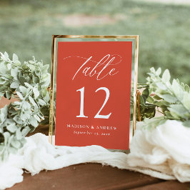 Naranja de caligrafía moderna número de tabla Boda