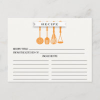 Naranja de cocina utensilios tarjetas de recetas p