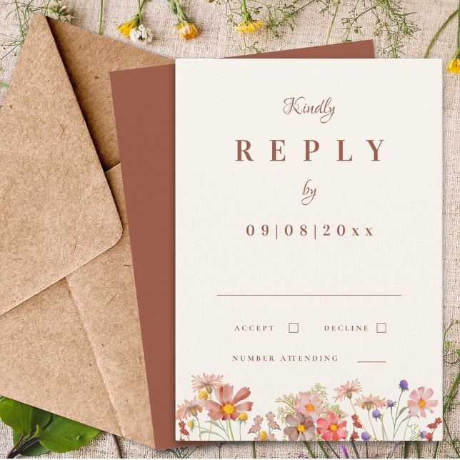 Naranja de flores silvestres respuesta a la boda d (Wildflower burnt Orange terracotta fall wedding reply enclosure card)