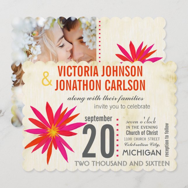 Naranja de fotografía: Invitación a una boda de da (Anverso / Reverso)