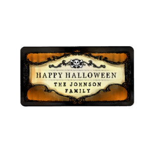 Naranja de Halloween y etiquetas de tratamiento pa
