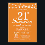 Naranja de Invitación a Cumpleaños de Surprise 21s<br><div class="desc">Sorpresa 21ª Invitación de cumpleaños con String Lights. Antecedentes naranja. Cumpleaños de niño o Chica. 13.º 15.º 16.º 18.º 20.21.30.40.50.60.70.80.90.100,  cualquier edad. Para una mayor personalización,  haga clic en el botón "Personalizar" y utilice nuestra herramienta de diseño para modificar esta plantilla.</div>