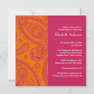 Naranja de invitación a la ducha de novia Paisley