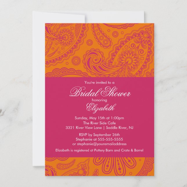 Naranja de invitación a la ducha de novia Paisley  (Anverso)