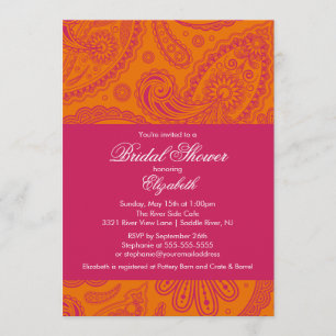 Naranja de invitación a la ducha de novia Paisley