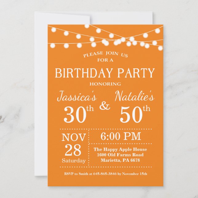 Naranja de invitación a la fiesta de cumpleaños co (Anverso)
