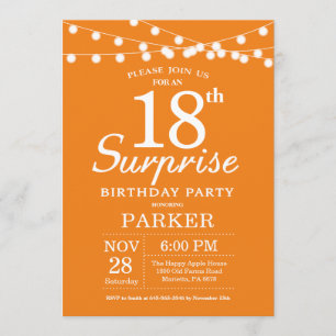 Naranja de Invitación a Surprise 18th Birthday