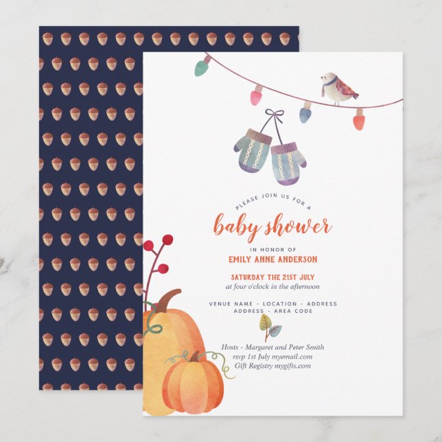 Naranja de invitación Baby Shower de arte popular  (Anverso / Reverso)