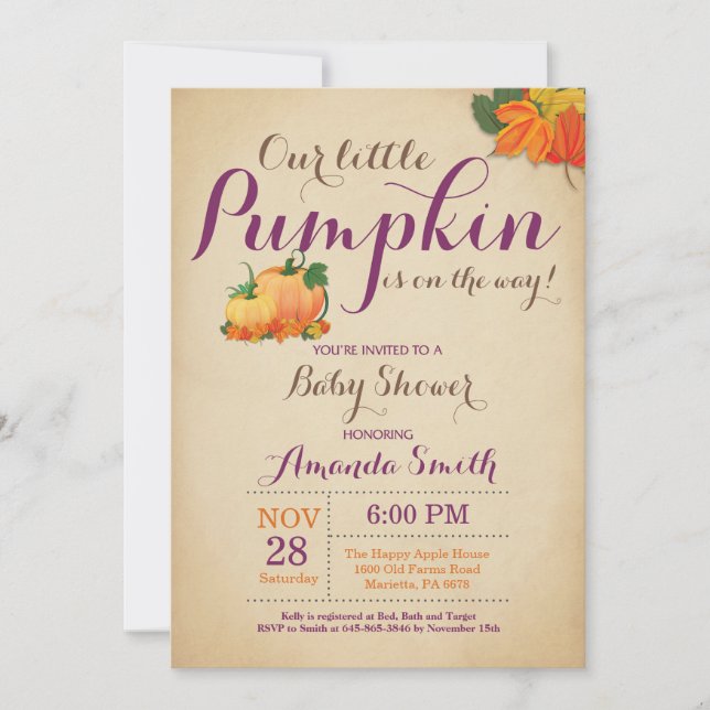Naranja de invitación Baby Shower de calabaza de o (Anverso)