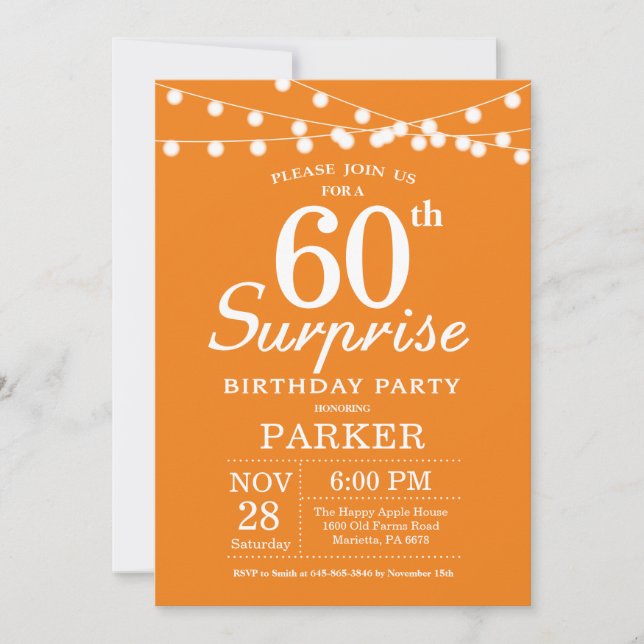 Naranja de Invitación de Cumpleaños de Surprise 60 (Anverso)
