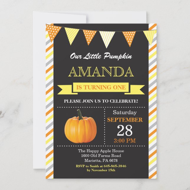 Naranja de invitación de cumpleaños y amarillo a l (Anverso)