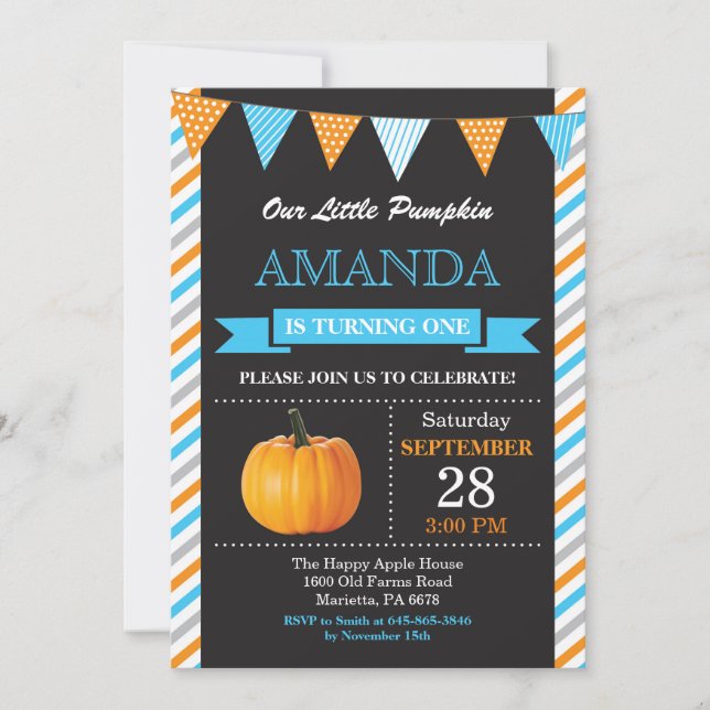 Naranja de invitación de cumpleaños y azul (Anverso)