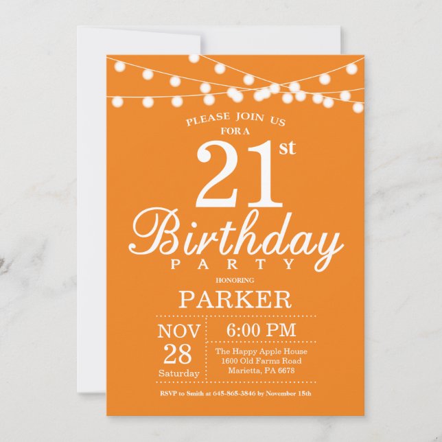 Naranja de invitación por cumpleaños número 21 (Anverso)