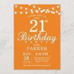 Naranja de invitación por cumpleaños número 21<br><div class="desc">Invitación de cumpleaños 21 con String Lights. Antecedentes del Naranja. Invitar a los hombres o mujeres Lady Elegant. 13. 15. 16. 18. 20. 21. 30. 40. 50. 60. 70. 80. 90. 100. Cualquier edad. Para más personalización, haga clic en el botón "Personalizar" y utilice nuestra herramienta de diseño para modificar...</div>