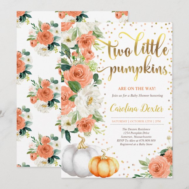 Naranja de invitaciones Baby Shower de la calabaza (Anverso / Reverso)