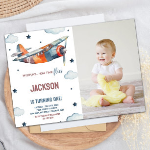 Naranja de invitaciones de cumpleaños a avión con 