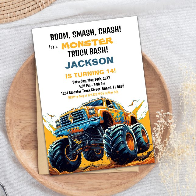 Naranja de invitaciones de cumpleaños a Monster Tr (Monster Truck Birthday Invitations Orange)