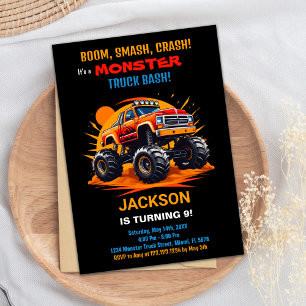 Naranja de invitaciones de cumpleaños a Monster Tr
