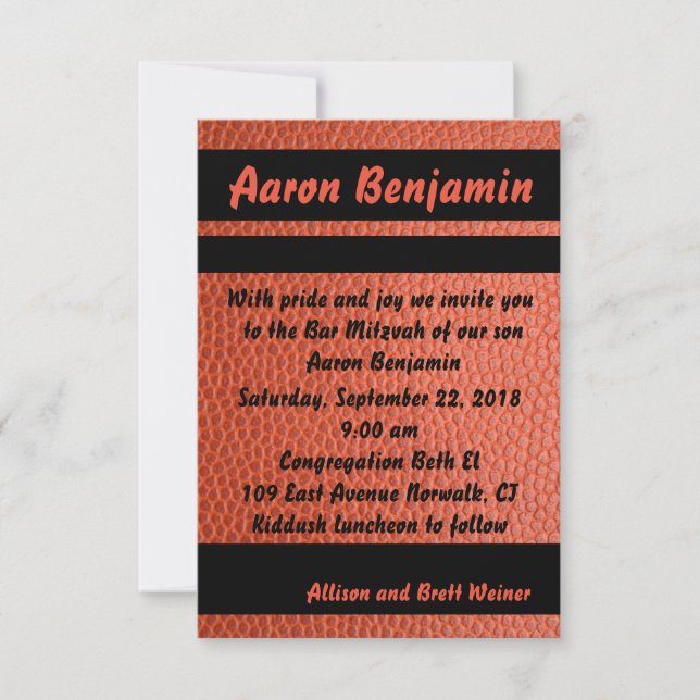 Naranja de la invitación a la barra de aros Mitzva (Anverso)