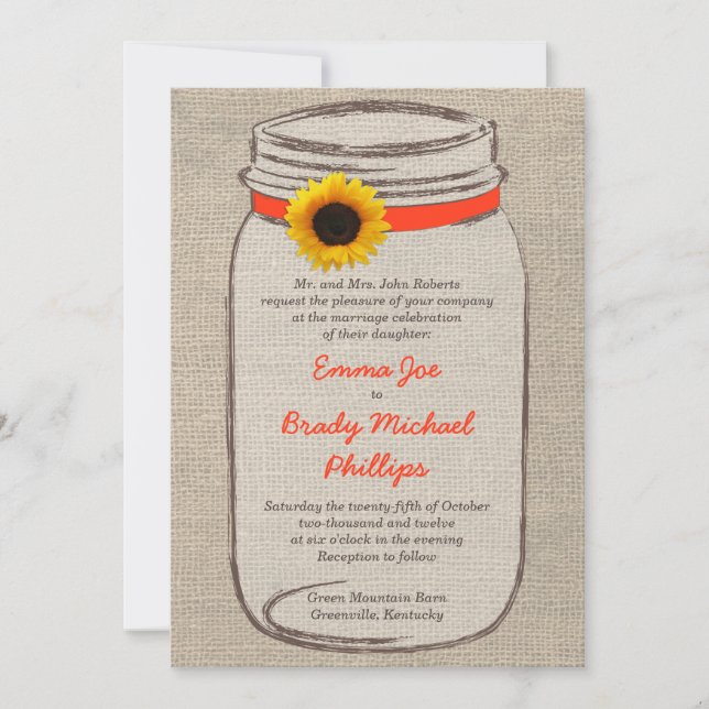 Naranja de la invitación a la boda de marmota y gi (Anverso)
