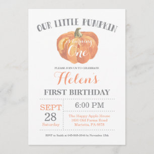 Naranja de la invitación a la calabaza por primer 
