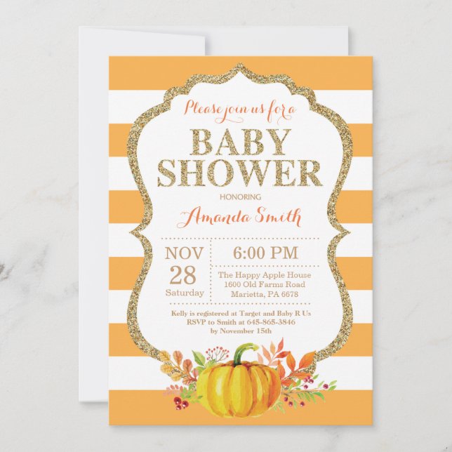 Naranja de la invitación de calabaza Baby Shower y (Anverso)