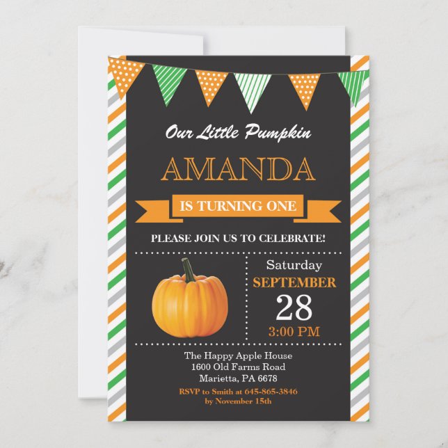 Naranja de la invitación de cumpleaños de calabaza (Anverso)